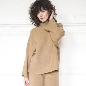 Suzie Kondi The Fotini Funnel Neck Cashmere Sweater in Camel